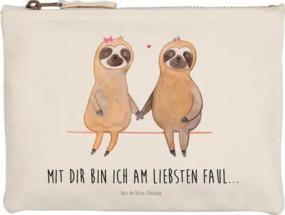 Produktbild von Mr. & Mrs. Panda Federmappe Faultier Pärchen Größe M - Weiß - Geschenk, Faultiere, Beziehung, Mäppchen, Etui, Kosmetiktasche, Federtasche, Liebe, Kulturbeutel, faul