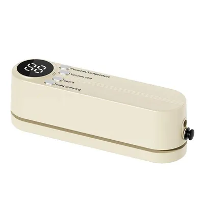 Produktbild von Mini-Vakuumiergerät, kabellos & automatisch, tragbar, zum Vakuumieren und Versiegeln von Lebensmittel- & Kunststoffbeuteln – Beige