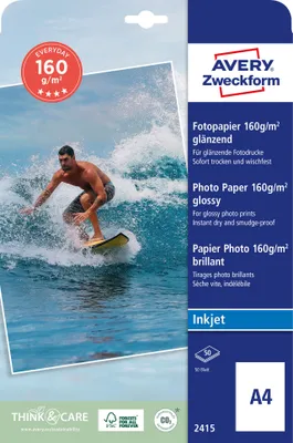 Produktbild von Avery Zweckform 2415 Everyday Inkjet Fotopapier, A4, einseitig beschichtet, 160 g/m², 50 Blatt