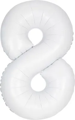 Produktbild von Folienballon Zahl 8 XL in Weiß, befüllbar mit Helium, Ballongas oder Luft, ungefüllt