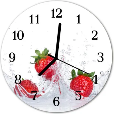Produktbild von Glasuhr Wanduhr Küchenuhr Echt-Glas 30fi cm Erdbeere weiß