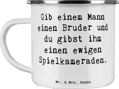 Produktbild von Mr. & Mrs. Panda Teebecher Spruch Bruder Spielkamerad - Weiß - Geschenk, Familienbande, Bruderherz, Familie, Teetasse, becher emaille, Bindung, Tasse, Großer, Pott
