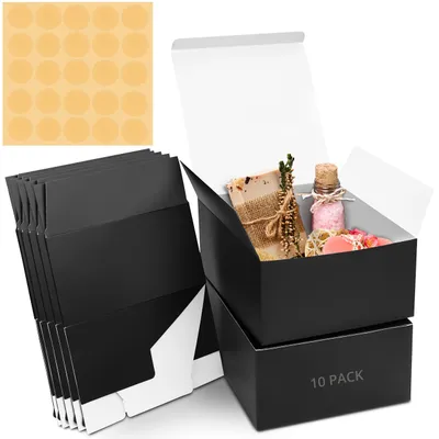 Produktbild von Belle Vous Geschenkboxen Kraftpapier Schwarz (10 Stk) – Karton Schachteln 20x20x10cm – Pappschachteln mit Deckel Einfach Aufzubauen – Geschenkbox