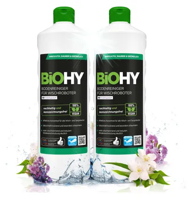 Produktbild von BiOHY Bodenreiniger für Wischroboter mit Frühlingsduft,  Reiniger, Bodenwischpflege, Nicht schäumender Bodenreiniger – 2er Pack (2 x 1 Liter Flasche)