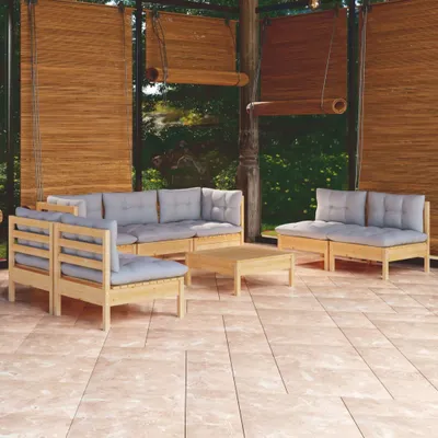 Produktbild von Möbel 8-tlg. Garten-Lounge-Set mit Grauen Kissen Kiefer Massivholz - Balkonmöbel 3096225