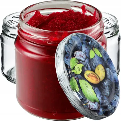 Produktbild von KADAX Kleine Einmachgläser 200 ml, Marmeladengläser, fi66 mm, Minigläser für Honig und Gewürze, Luftdichte Gläschen, Einweckglas, Gläser, Einweckgläser, Rundgläser (50 Stück, Pflaumen)