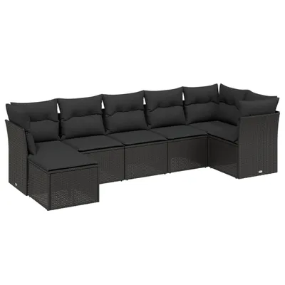 Produktbild von vidaXL 7-tlg. Garten-Sofagarnitur mit Kissen Schwarz Poly Rattan
