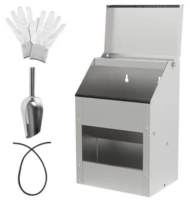 Productafbeelding van Ikodm voerautomaat voor pluimvee, 5 kg, gemaakt van verzinkt staal. Kipvoederdispenser met deksel, voerschep, handschoenen en 1 meter randbescherming