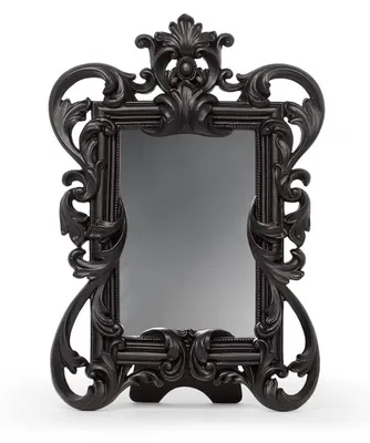 Produktbild von Gothic Barock Spiegel Schwarz – Dekorativer Tisch- & Wandspiegel mit Ornamentrahmen 26,5 cm | Halloween Deko Gothic Wohnaccessoire für Fasching Karneval Mottoparty