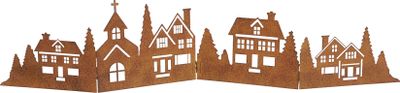 Deko Häuserzeile aus Metall klappbar 77 x 17 cm - rost - Weihnachtsstadt Silhouette zur Tischdekoration - Weihnachtsdeko Tischdeko für Weihnachten Weihnachtsstadt Skyline