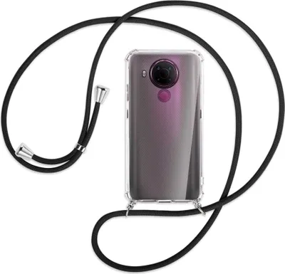 Produktbild von Handykette Backcover-Schutzhülle mit Band (Metall silberfarben) für Nokia 5.4 - schwarz