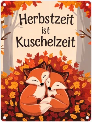 Produktbild von Kuschelnde Füchse Metallschild in 15x20 cm - Herbstzeit ist Kuschelzeit