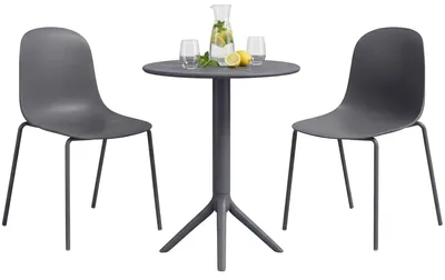 Produktbild von Gartenmöbel-Set ELLA mit 2 Stühlen - 162x60x85cm, Kunststoff, Dunkelgrau | Balkonset Gartenset Tisch mit Stühlen Bistroset Outdoor