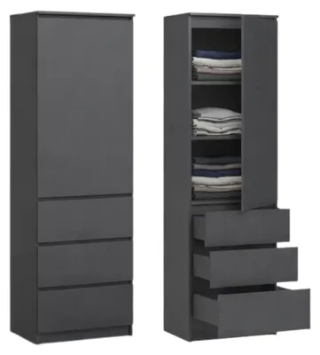 Produktbild von Kleiderschrank, Garderobenschrank, Mehrzweckschrank mit 3 Einlegeböden & 3 Schubladen | kompakter und funktionaler Schrank für Schlafzimmer, Flur oder Arbeitszimmer | 50x40x180 cm (BxTxH) | Anthrazit