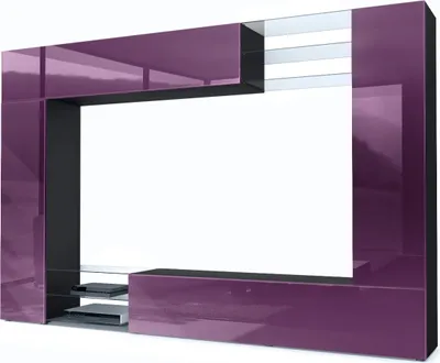Produktbild von Vladon Wohnwand Mirage,  Germany, Anbauwand mit Rückwand mit 2 Türen, 2 Klappen und 6 offenen Glasablagen, Schwarz matt/Brombeer Hochglanz (262 x 183 x 39 cm)