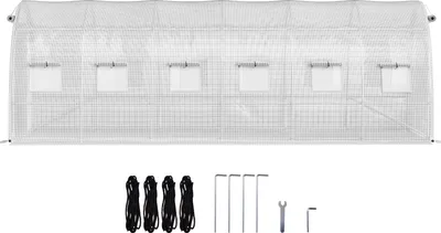 Immagine prodotto di Serra a tunnel walk-in SucceBuy, serra portatile per piante di 20 x 10 x 7 piedi, struttura in acciaio zincato con 3 travi superiori, 4 pali diagonali, 2 porte con cerniera e 12 finestre avvolgibili - Bianco