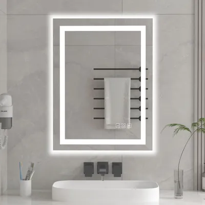LED-Badspiegel 60x45 cm, dimmbar, Touch, Antibeschlag, 3 Farben