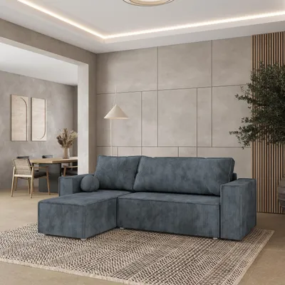 Produktbild von Masseno Ecksofa RAVELO P mit Schlaffunktion L-Form, Sofa mit Bettkasten, Wohnzimmersofa, Couch, Soffa, Bettsofa, Couchgarnitur- Grau, POSO 60