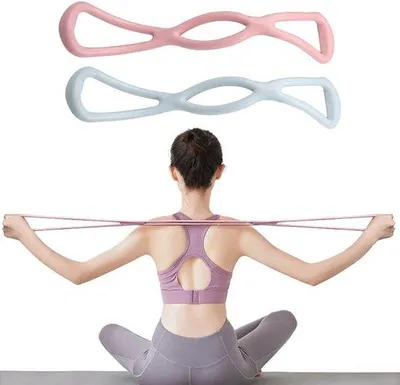 Obrázek produktu pro Ibenzoa® Sada dvou odporových gum (TPR), tvar 8, 38 cm – fitness a jóga, cvičení pro celé tělo a budování svalů, s protiskluzovými úchyty, modrá a růžová
