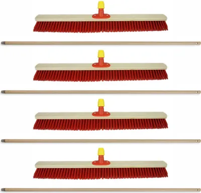 Produktbild von Novaliv 4x Straßenbesen 80 cm mit Holzstiel I Elaston rot I Besen für draußen I Industriebesen Gartenbesen mit Stiel  Schneebesen Allzweckbesen Stallbesen Winterbesen