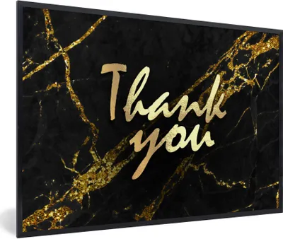 Produktbild von MuchoWow® Gerahmtes Poster Zitate - Dank - Gold - Marmor 60x40 cm - Poster mit Schwarzem Bilderrahmen Wandposter Rahmen Foto Bilder - Printing - Wanddeko Schlafzimmer