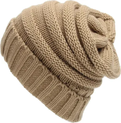 Produktbild von ASKSA Strickmütze Damen Slouch Beanie Mütze Street Style Grobstrick Wintermützen Klassische Weiche Beanie, Kamel