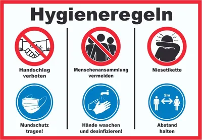 Produktbild von Hygieneregeln Symbol und Text Schild A6 (105x148mm)