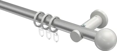 Produktbild von Interdeco Gardinenstange / Vorhangstange Silbergrau / Weiß, Typ Platon Luino (Kugel), 20 mm Ø 1-läufig, 240 cm