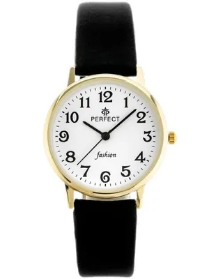 Zdjęcie produktu dla Damski zegarek PERFECT L105-1-5 Gold White Black - Kwarcowy zegarek ze skórzanym paskiem, mineralne szkło, klasyczna elegancja, wodoodporność WR30