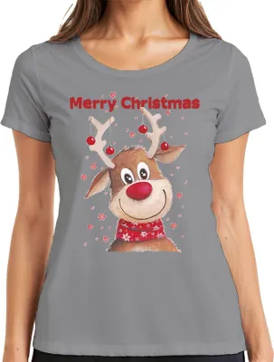 Produktbild von Merry Christmas süßes Rentier - Weihnachten Weihnachtsgeschenk Christmas Damen T-Shirt, Grau, 3XL