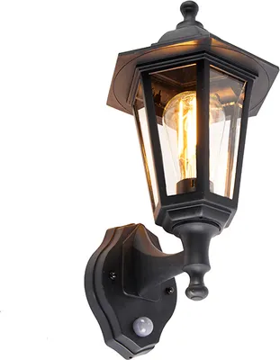 Produktbild von Qazqa Klassisch außen Wandleuchte, Außenlampe mit Bewegungssensor, Wandlampe für den Garten - New Haven - Schwarz, max. 15W, Geeignet für LED, 17.1cm, IP44, R