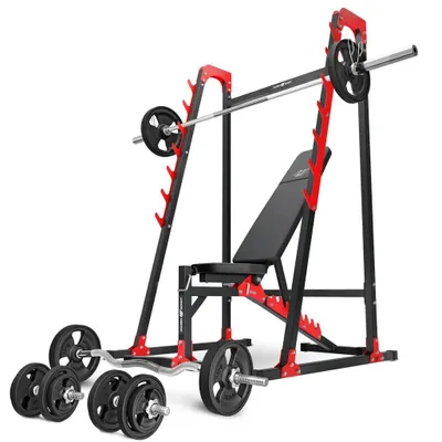 Immagine prodotto di Marbo Sport Set MH24_126KG_KIER_G | panca pesi regolabile MH-L115 + rack per bilancieri MH-S204 + set manubri/piastre pesi 83 kg