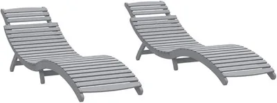 Produktbild von Sonnenliegen 2er Set Grau 184x55x64 cm – Ergonomische Gartenliege aus Akazie Massivholz – Klappbare Sonnenliege für Garten, Terrasse und Poolbereich