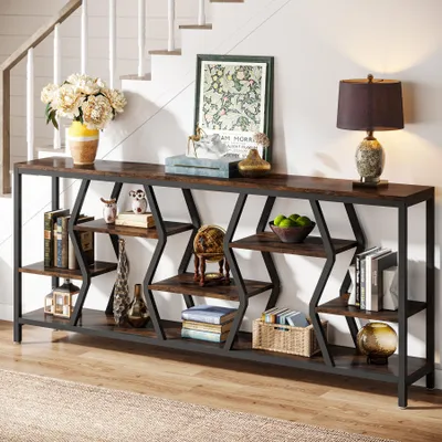 Immagine prodotto di Tribesigns, consolle da 180 cm con 4 ripiani in legno, tavolino stretto extra lungo in stile industriale, ideale per ingresso e corridoio