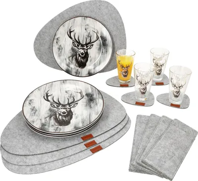 Produktbild von 20tlg Tisch-Set Alois Hirsch Gläser Teller Platzset Untersetzer Bestecktasche