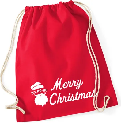 Produktbild von Huuraa Turnbeutel Ho Ho Ho Santa Merry Christmas 12 Liter Classic Red Baumwolle Rucksack Geschenkidee