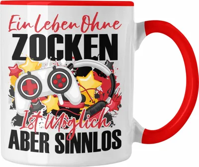 Produktbild von Trendation - Gaming Tasse Geschenk Spruch Zocker Geschenkidee Ein Leben Ohne Zocken (Rot)