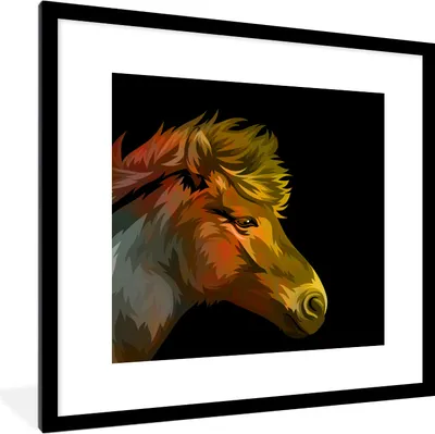 Produktbild von MuchoWow® MuchoWow® Gerahmtes Poster Pferd - Gelb - Rot - Mädchen - Kinder - Mädchen 40x40 cm - Poster mit zchwarzem Bilderrahmen - Poster - Plakat im Rahmen