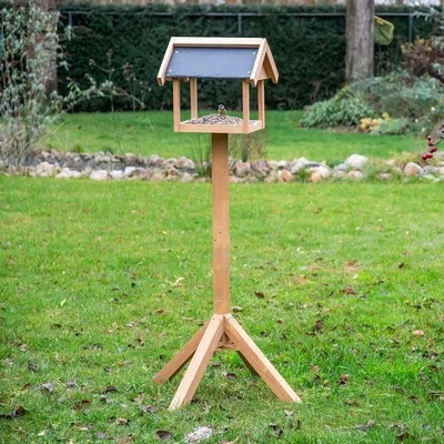Produktbild von CJ Wildlife Vogelhaus mit Ständer - Shaw Futterhaus - Holz ( 100%) & Schiefer - braun - katzensicher, mobil, wetterfest - für Vögel