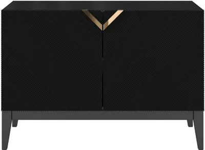 Produktbild von Visby Demi Long 2D Kommode Mit Gefrästen Fronten / Massive Buche / TV-Lowboard Mit 2 Türen / TV-Schrank Mit Dekorativen Fronten Und Goldgriffen / 100/70 Cm / Schwarz