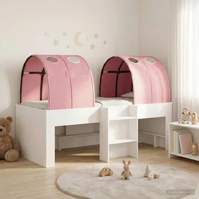 Obrázok produktu pre Maison Exclusive – posteľ s tunelom, 4 diely, biela a ružová, drevotrieska