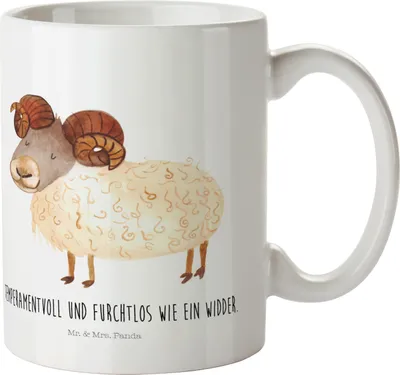 Produktbild von Mr. & Mrs. Panda Plastikbecher Sternzeichen Widder - Weiß - Geschenk, Haferl, Schafbock, Bock, Kinderbecher, Pott, Geburtstag März, Henkelbecher, Kindertasse, April