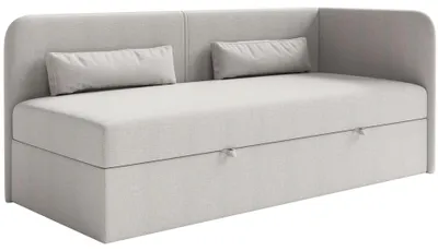Produktbild von Selsey Calmmo – Jugendbett 90x200 mit Bettkasten, Chenille-Bezug, Kopfteil rechts, Hellgrau