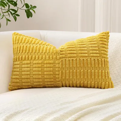 Productafbeelding van Kussensloop, corduroy, kruisstreepmotief, 30x50 cm, geel, 1 stuk