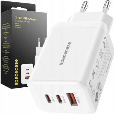 Immagine prodotto di Caricabatterie 2x USB-C, 1x USB-A SPACECASE Caricatore USB 65W GaN SC009W Bianco