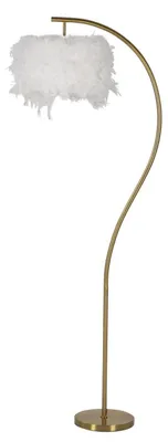 Image de Lampadaire Semi Arc en métal blanc et or avec abat-jour en tissu