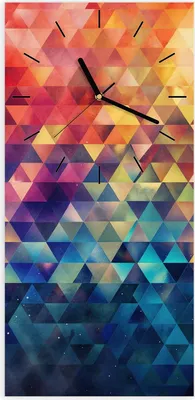 Produktbild von Wanduhr aus Glas mit Motiv Bunte Dreiecke- 30 x 60 cm - inkl. Aufhängesystem
