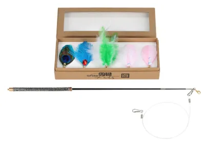 Image de Canne à pêche pour chat - canne à pêche pour chat avec plumes - lot de 5 pièces