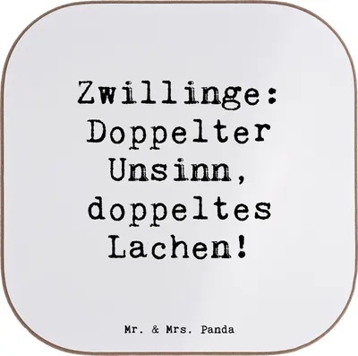 Produktbild von Mr. & Mrs. Panda Personalisierter Untersetzer Zwillingsgeschwister Spaß - Weiß - Geschenk, Geschwister, PErsonalisierte Bierdeckel, Familienmitglieder, personalisiert