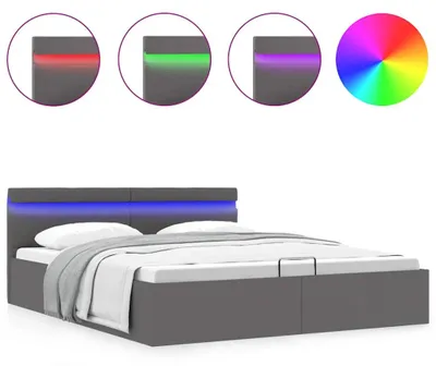 Productafbeelding van vidaXL Bed met opbergruimte, hydraulisch, LED-verlichting, grijs, kunstleer, 160x200 cm